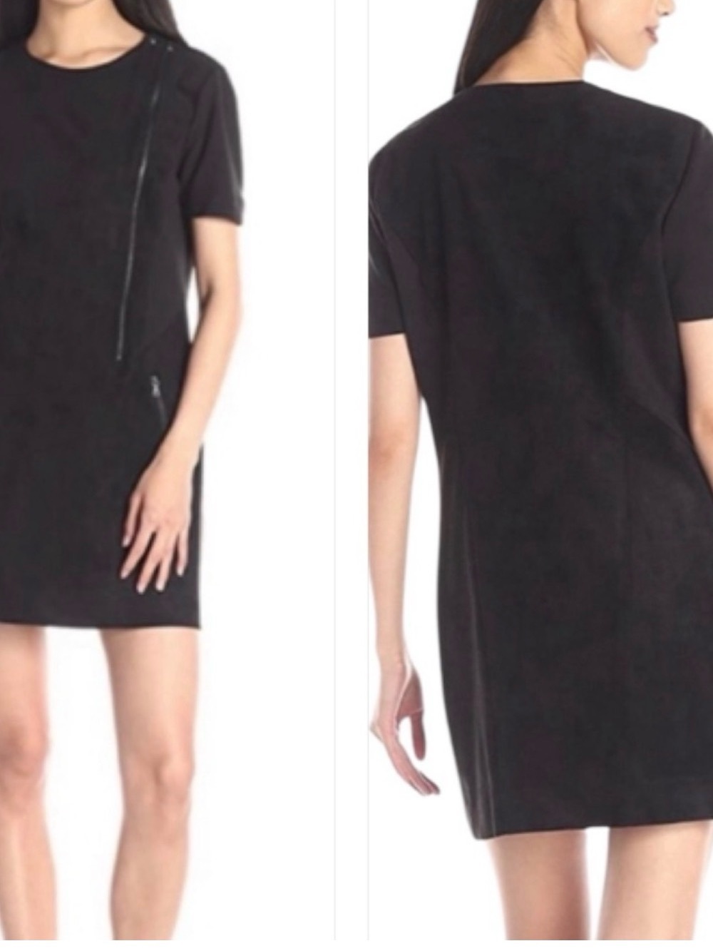 BCBGMaxAzria Black Short-Sleeve Asymmetric Zip Shift Dress